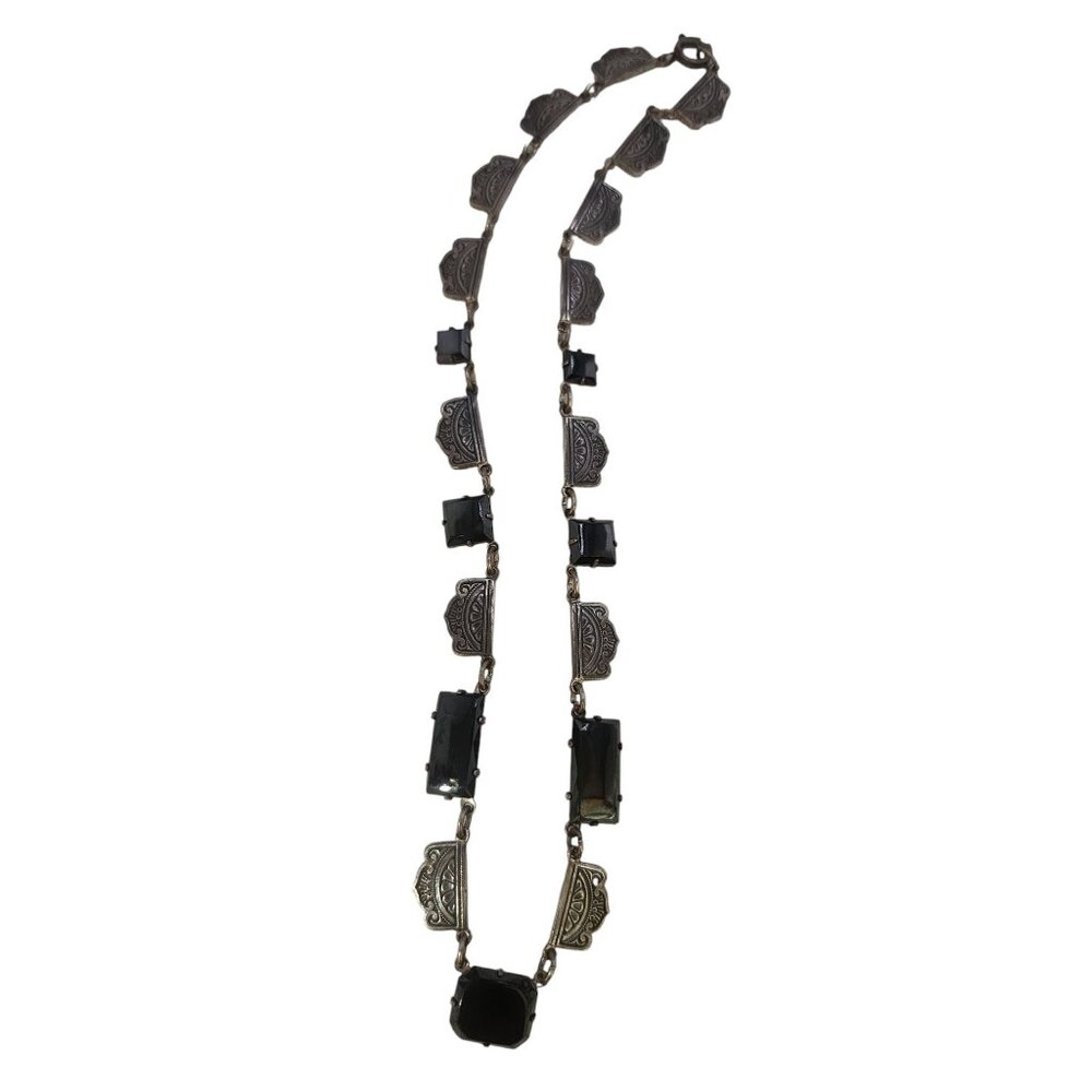 Antique Art Deco & Hematite Glass Necklace (A5760)
